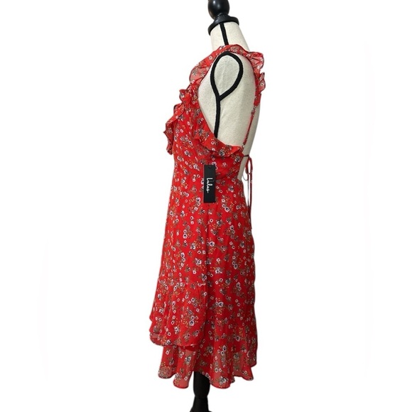 Lulus Spring Dream Red Floral Print Ruffled Skater Dress NWT Sz. Medium - Picture 8 of 14